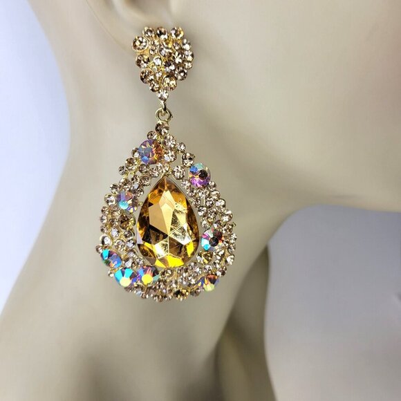 Flamboyant Crystal Teardrop Earrings - Picture 2 of 9